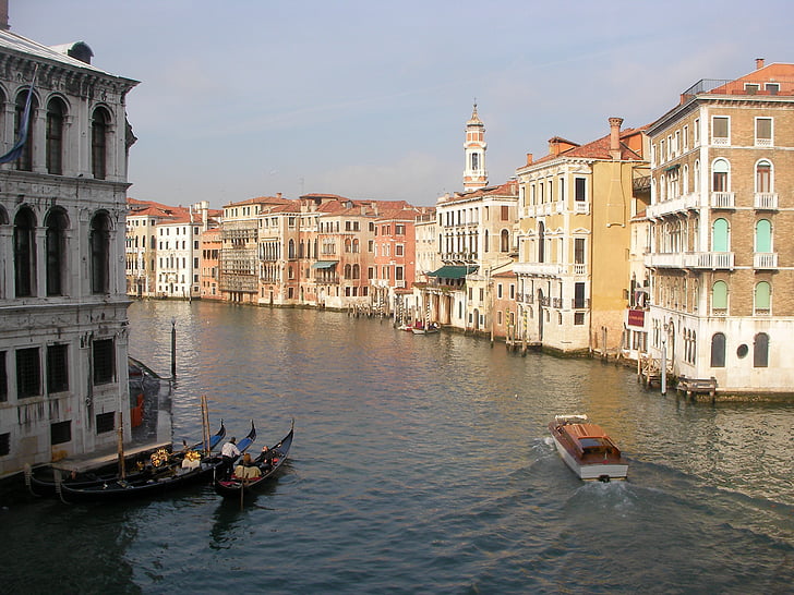 Benátky, Itálie, Gondola, budovy, město, Architektura, cestování