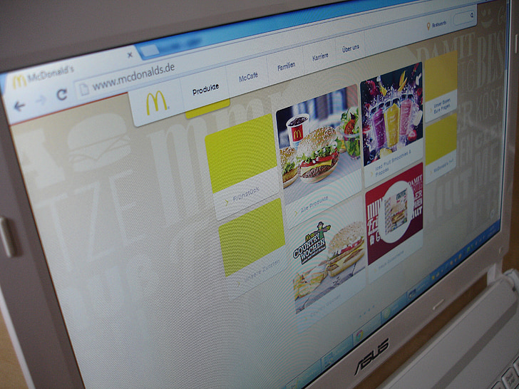 McDonalds, notatblokk, bærbar PC, mobil, skjerm, skjermen, hurtigmat
