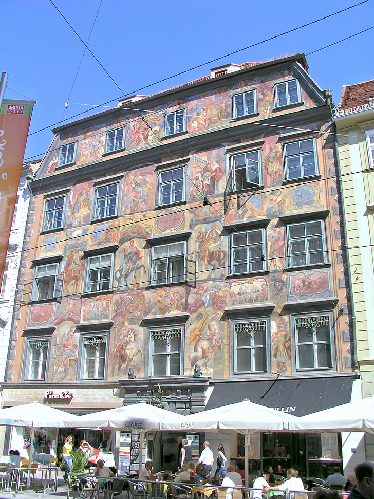 Casa, Graz, pintado, famosos, Austria, arquitectura, antiguo