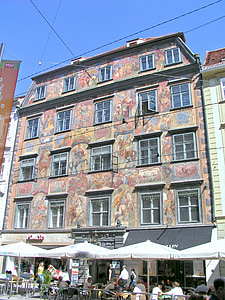 rumah, Graz, dicat, terkenal, Austria, arsitektur, lama