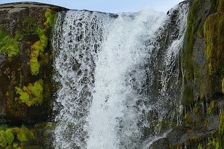 Islanda, Thingvellir, cascata, paesaggio, roccia, fessure, placche continentali