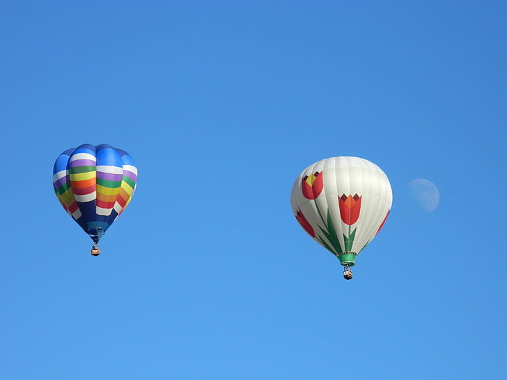 hete lucht ballonnen, rit, zomer, blauwe hemel, drijvende, ballon, lucht