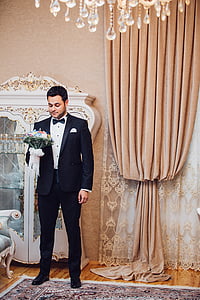 man, holding, bridal, bouquet, people, guy, groom