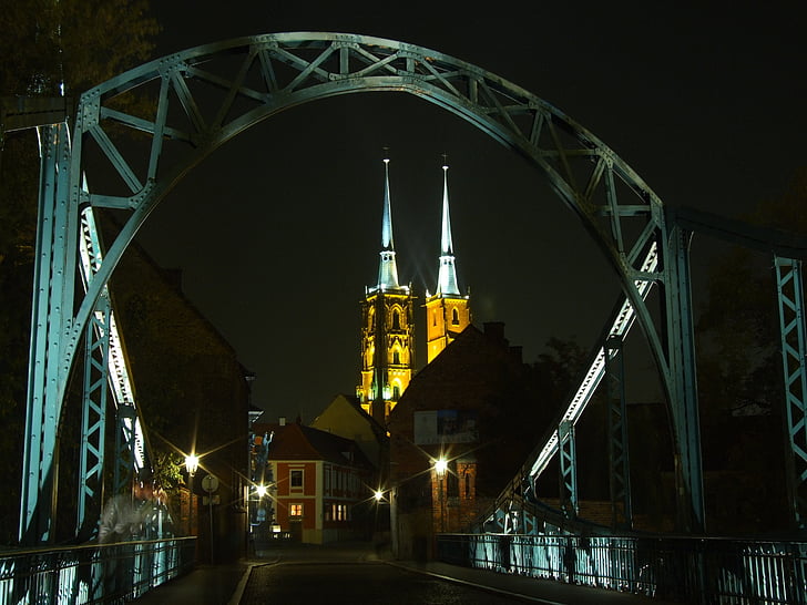 d'Ostrów tumski, Wrocław, Pont, ciutat, arquitectura, Monument, Polònia
