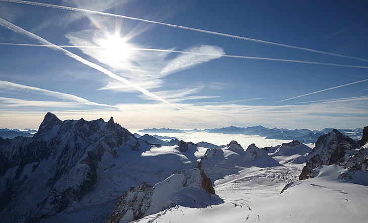 Chamonix, Aiguille du midi, krajobraz, Alpy, błękitne niebo, niebo, odkryty