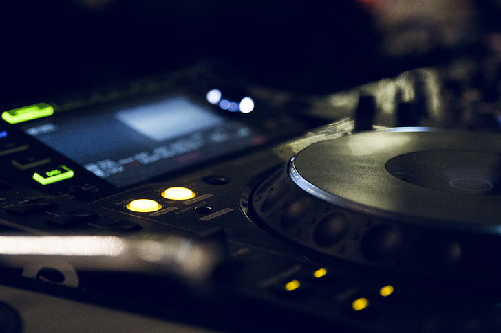 botões de, controlador DJ, DJ Mixer, luzes, música, tecnologia