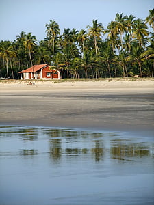 Goa, strand, huis, zee, blauw, hemel, zand