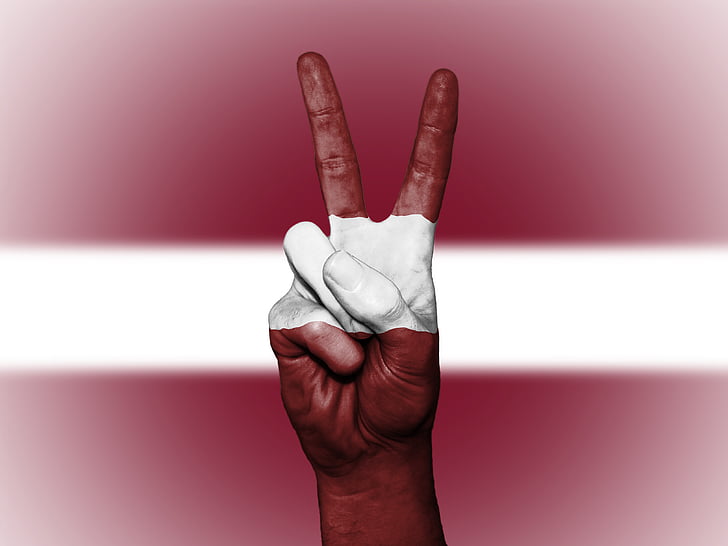 Latvia, fred, hånd, nasjon, bakgrunn, banner, farger