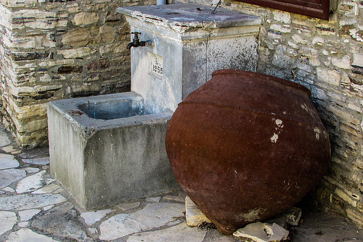 vodnjak, posodo, gline, ulica, vasi, Ciper, Kato finišev