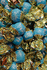 doces, chocolate, doces, bolas, embrulhado, azul