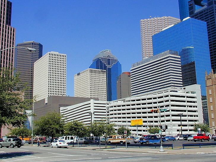 Houston, skyskrapor, bostäder, Texas, skyskrapa, fasad, byggnad