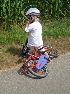 儿童, 自行车头盔, 自行车, 秋天, 失败, 学习, 不确定