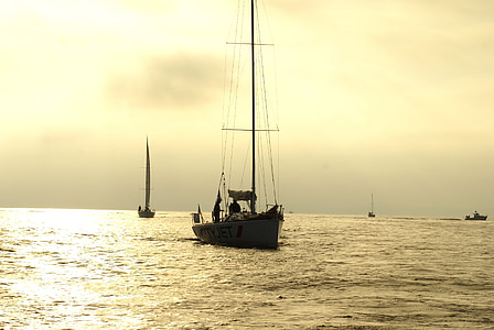 sejlbåd, solopgang, Yole