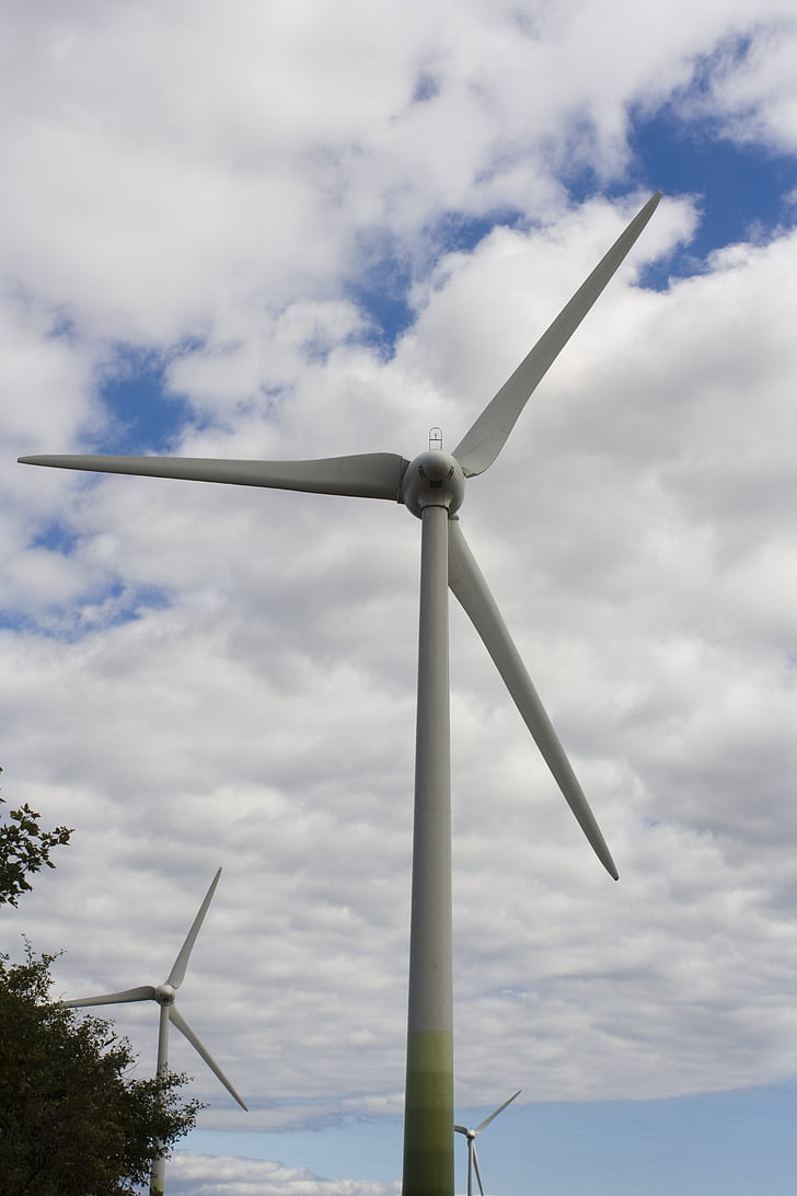Pinwheel, hemel, blauw, wolken, turbine, milieu, windturbine