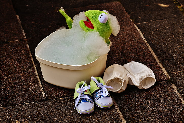 Kermit, banho, espuma de banho, engraçado, sapo, bonito, nadar