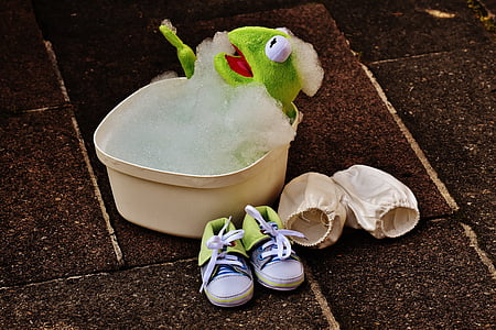 Kermit, salle de bain, mousse pour le bain, drôle, grenouille, mignon, nager