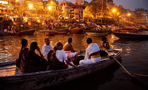 floden, båtar, Indien, personer