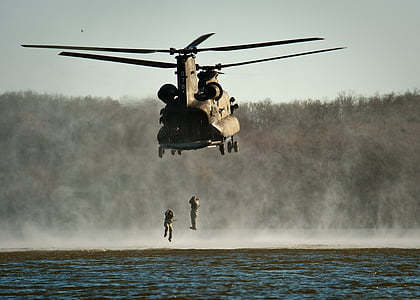 Foto, to, soldat, helikopter, vann, militære, hæren