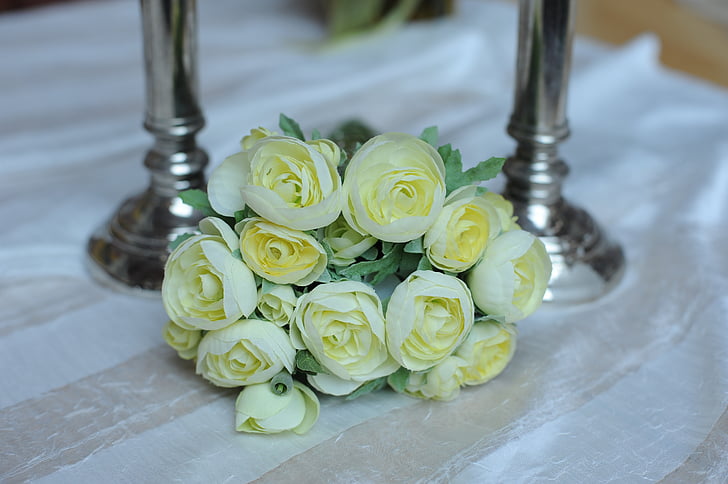 bruiloft, bloemen, regeling, boeket, decoratie, wit, boeket rozen
