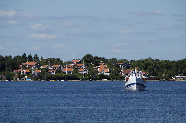 Švedska, Švedska hiše, poletje, Baltskega morja, obala, banka, ladja