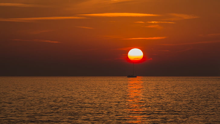 zachód słońca, Słońce, Słońce i morze, zachodzące słońce, Afterglow, morze, Abendstimmung