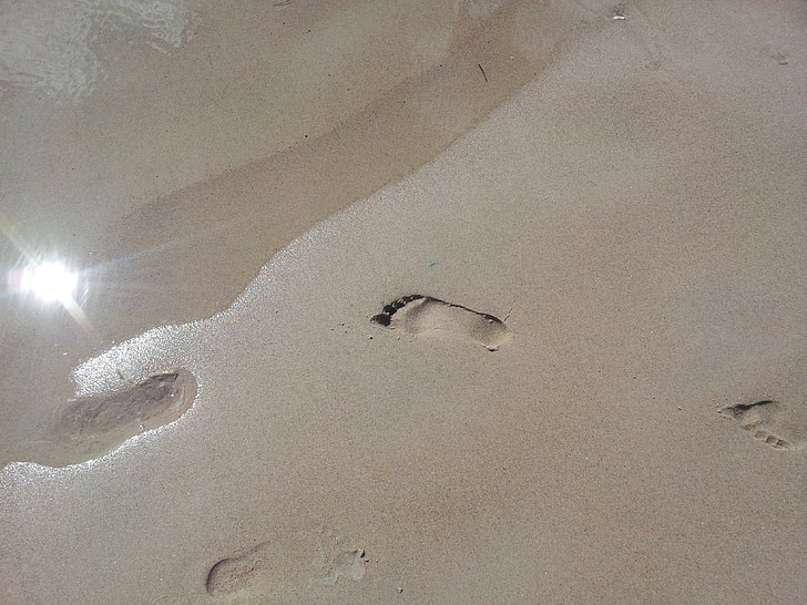 Sand, andelen, fotavtryck, havet, formen på foten, Östersjön, våt sand