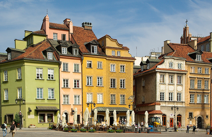 poland, warsaw, old town, facades, architecture