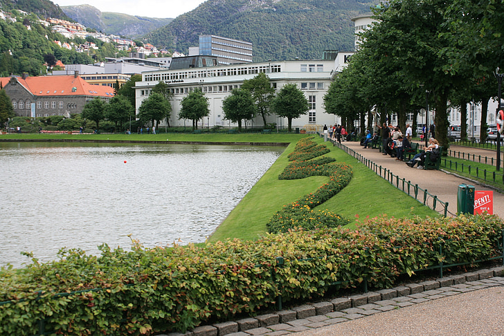 Bergen, Miasto, centrum, Waterfront, ogród, krajobraz, gród