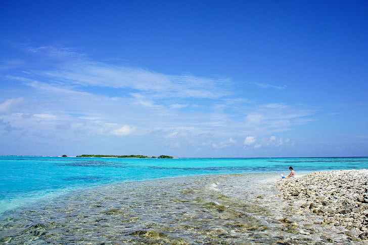 Maldives, illa, blau, l'aigua, complex, Mar, platja