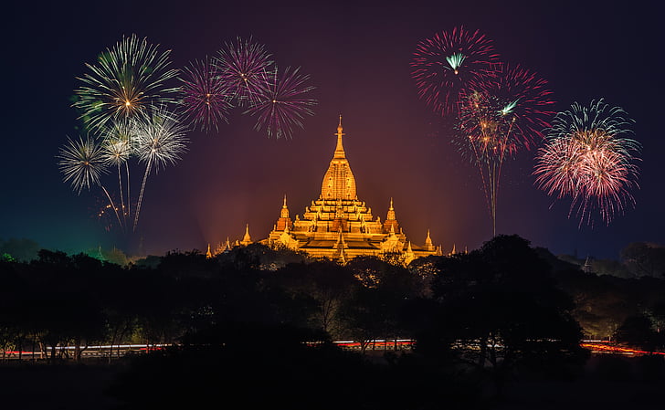 fogos de artifício, incrível, antiga, Ásia, sedutor, Birmânia, muito