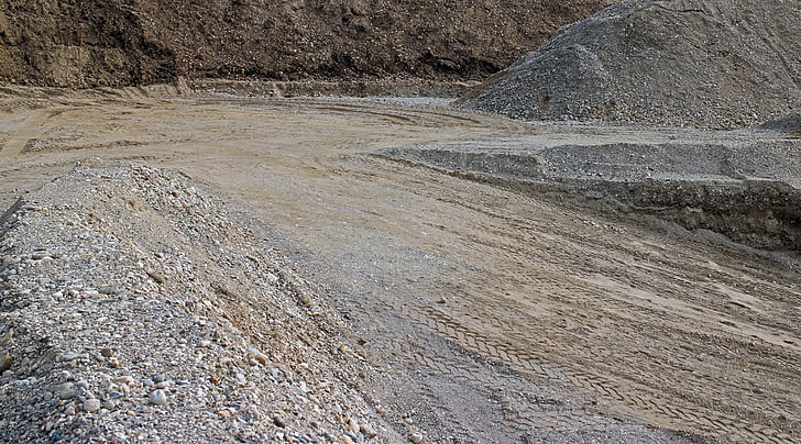 arrière-plan, gris, sable, pierres, fosse, bac à sable, matériel