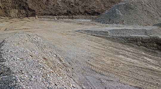 arrière-plan, gris, sable, pierres, fosse, bac à sable, matériel