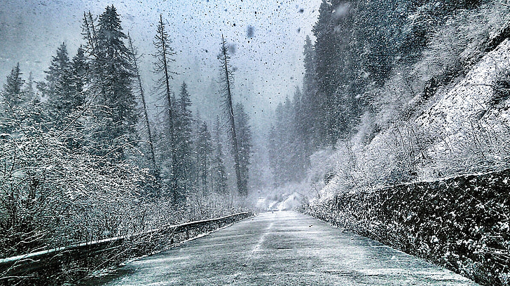 winter, heavy snow, road, snow, nature, outdoors, landscape