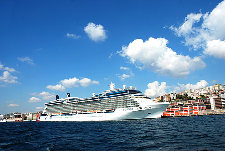 landskap, turism, Istanbul, hamn, fartyg, stora, helgdagar