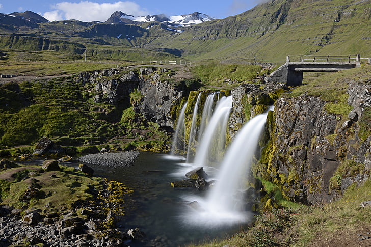 kirkjufellfoss, waterfall, flow, landscape, nature, iceland, places of interest