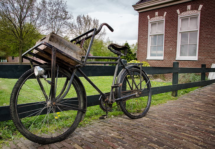 bicicleta, bicicleta, andar de bicicleta, Holandês, sela, caixa, vintage