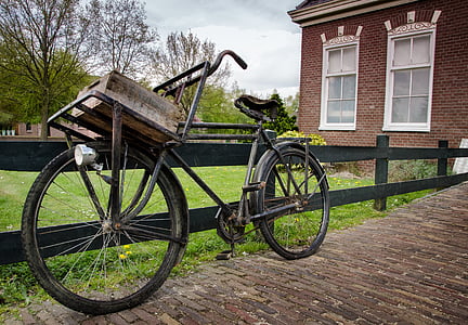 kerékpár, kerékpár, kerékpározás, holland, nyereg, láda, Vintage