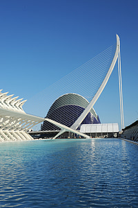 Valencia, Spanyolország, építészet, épület, modern, nap, kék ég