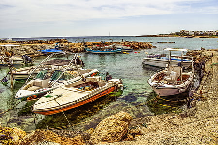 fishing shelter, boats, sea, harbor, scenery, protaras, cyprus