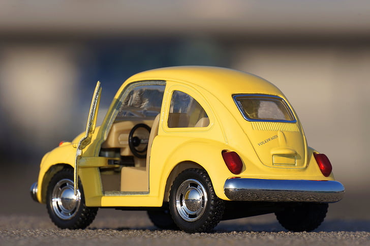jouet, voiture, miniature, jaune, Volkswagen, bug, véhicule terrestre