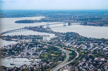 Νέα Υόρκη, γέφυρα, Εναέρια άποψη, στον ορίζοντα, πόλη, αστική, αστικό τοπίο