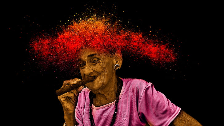 sieviete, kuba, cigāru, smēķēšana, Havana, portrets, persona