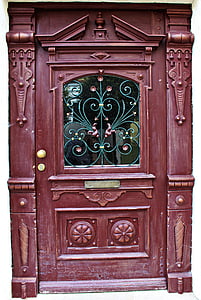 Holztür, Tür, Schnitzen, Holz, Hauseingang, Eingang, Metall