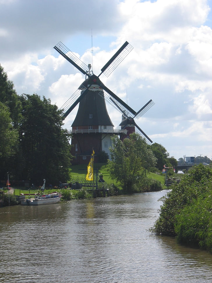kincir angin, Jerman Utara, Sungai, pemandangan, alam, kincir angin, Belanda