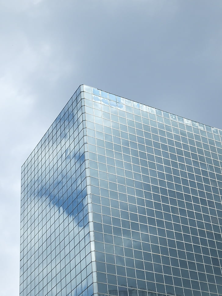 gebouw, reflectie, het platform, stad, wolkenkrabber, hemel, blauw