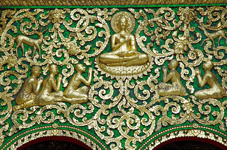 Laos, Templul, fronton, decor, artă religioasă, Budism, Luang prabang