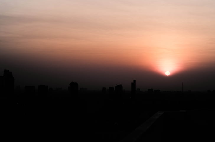 puesta de sol, al atardecer, amanecer, ciudad, ciudad, urbana
