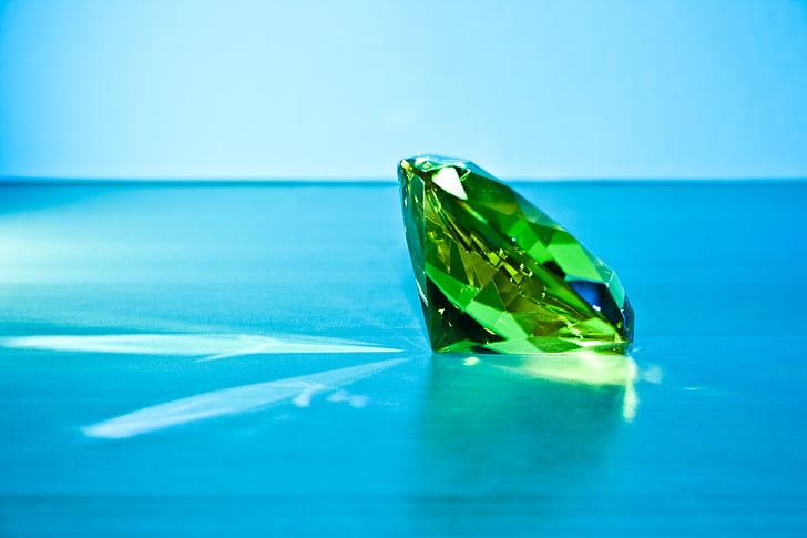 glass stone, diamond, green, blue, refraction
