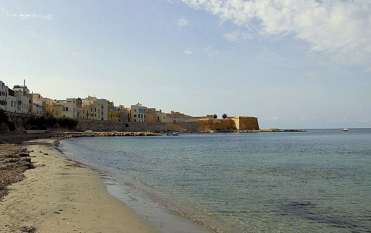 trapani, sicily, beach, the walls of the, sea, old town