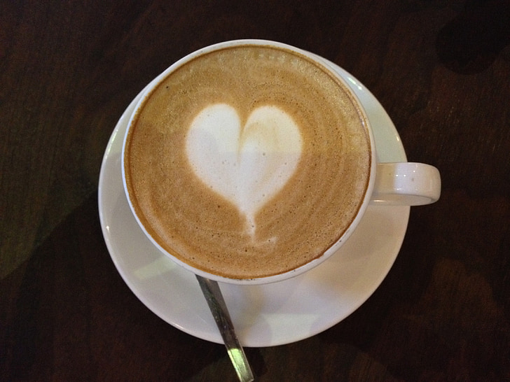 cappuccino, eleva, inima, Cupa, tabel, cafenea, maro